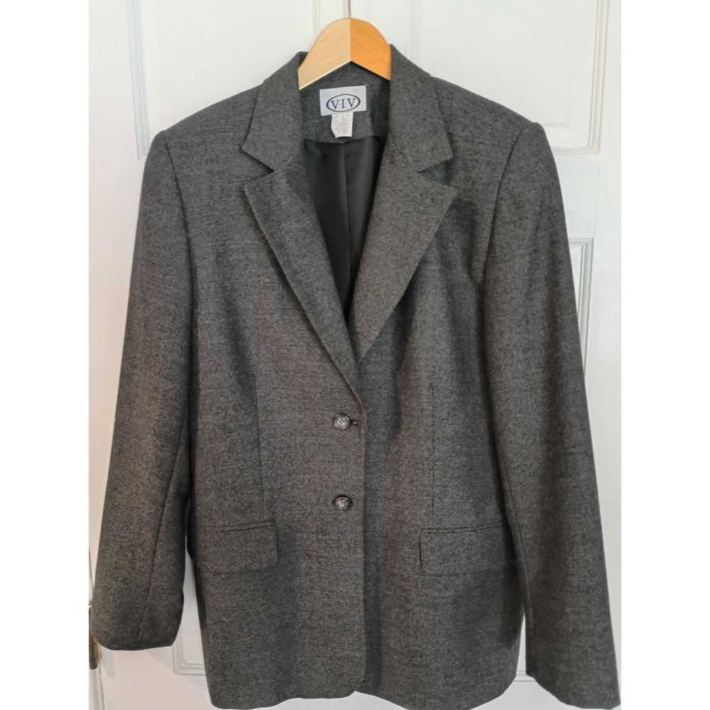 VIV Mens Charcoal Grey 100% Wool 2 Button Blazer Jacket Size 12 8045608